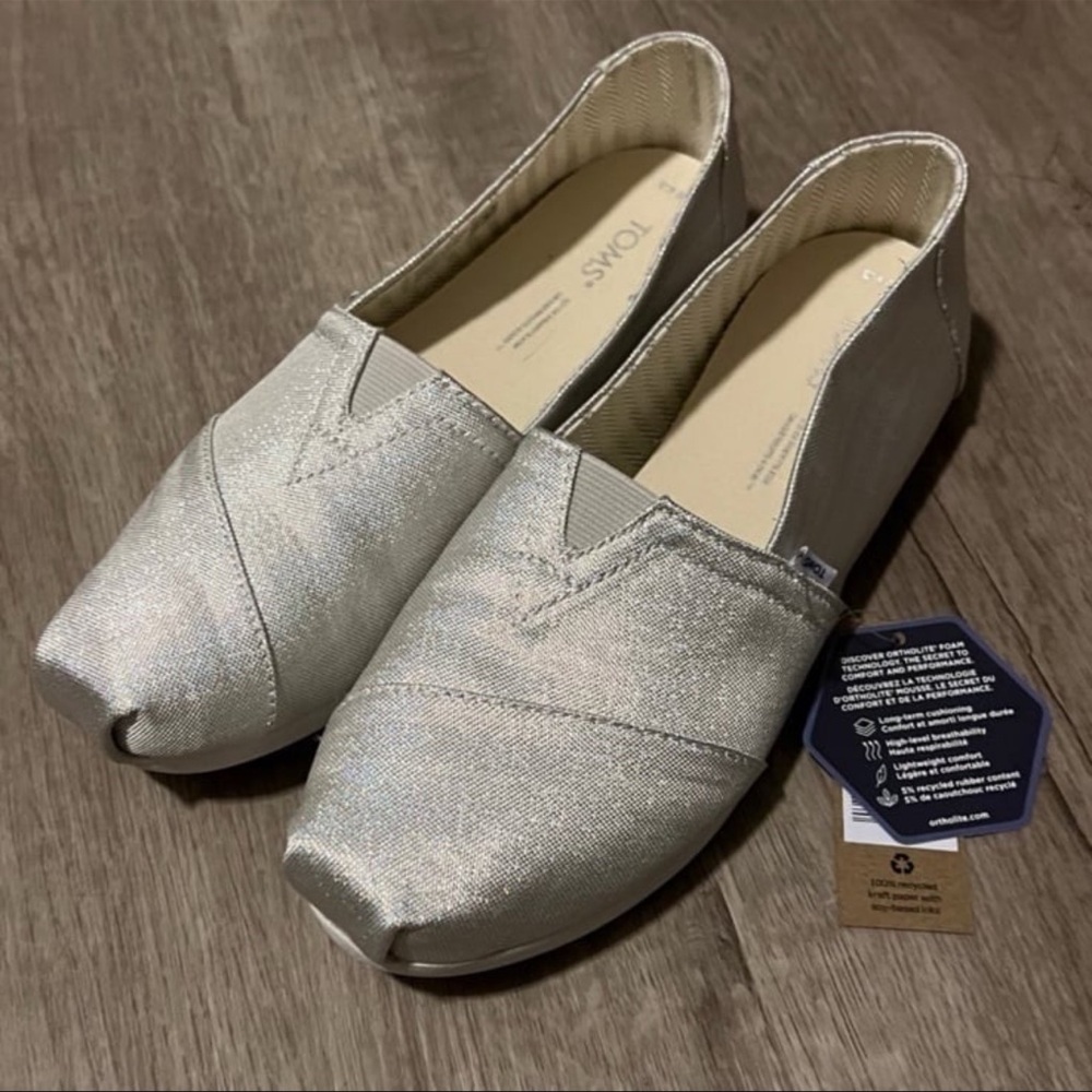 TOMS Alpargata Silver Glimmer Slip-on, size 6.5